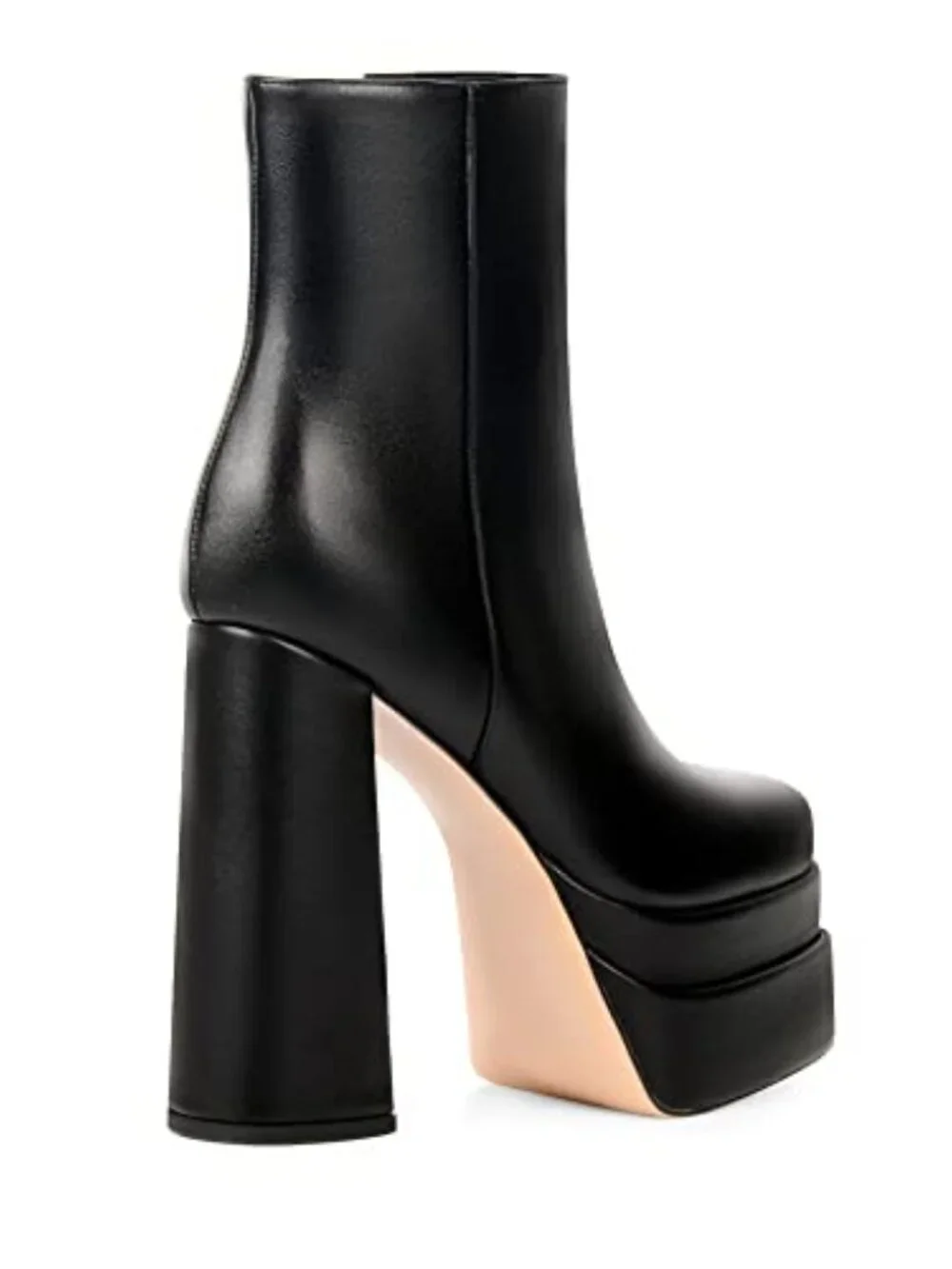Faux Leather Chunky Platform Ankle Booties Side Zip Square Toe High Heel Boots